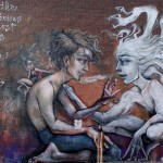 This beautiful 35 foot tall mural on Dundas between Logan and Carlaw is by the German art Duo Herakut. It's the sixth mural in their world wide "Giant Story Book Project"